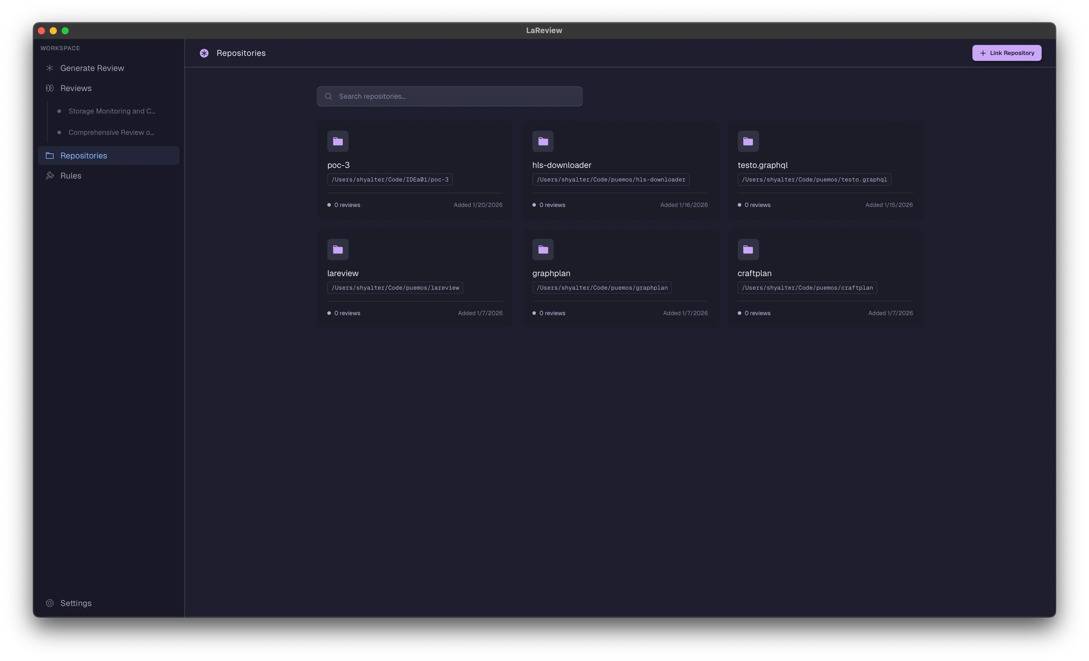 Repository linking interface providing local context for deeper code insights