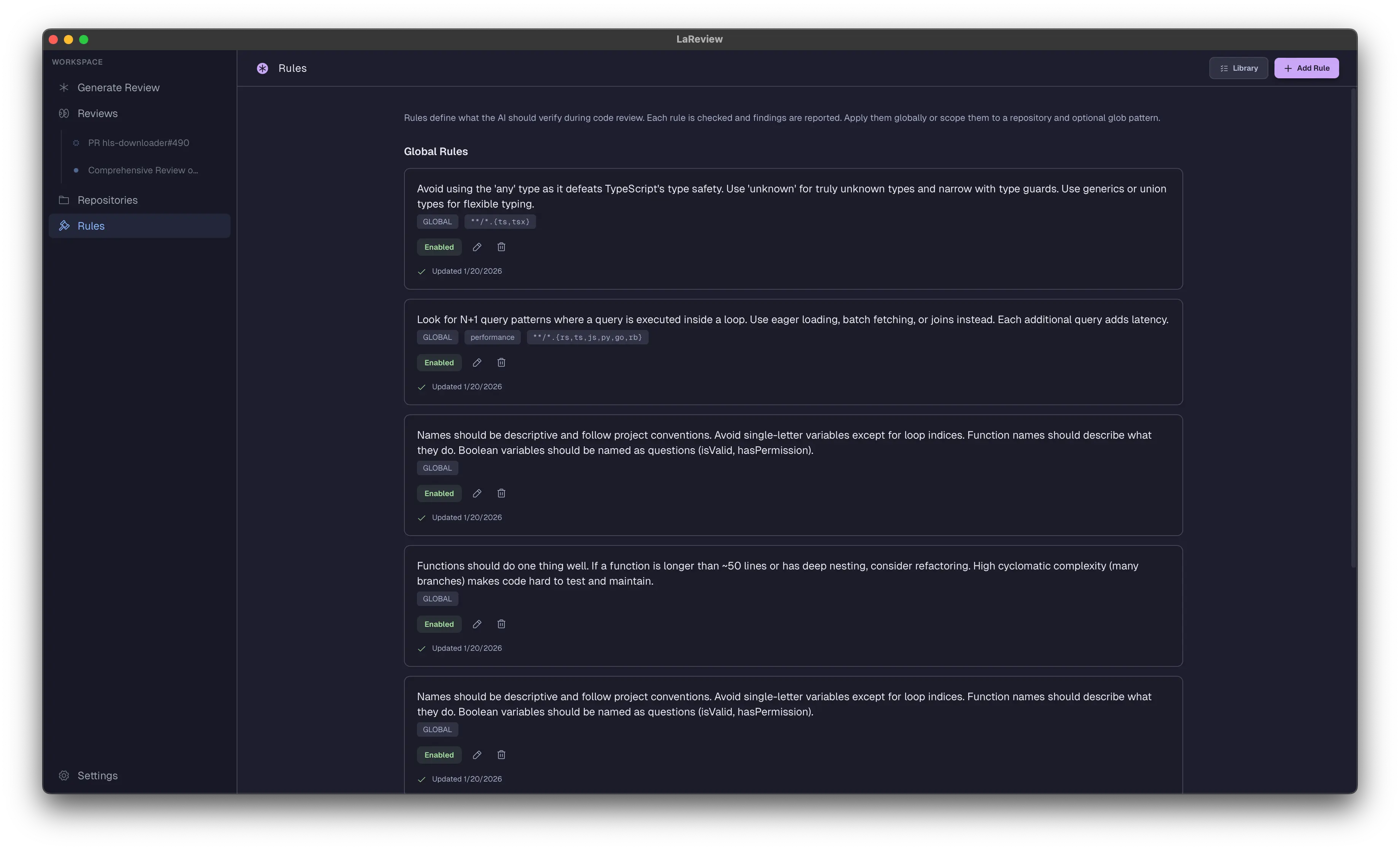 Rules configuration interface for defining custom standards